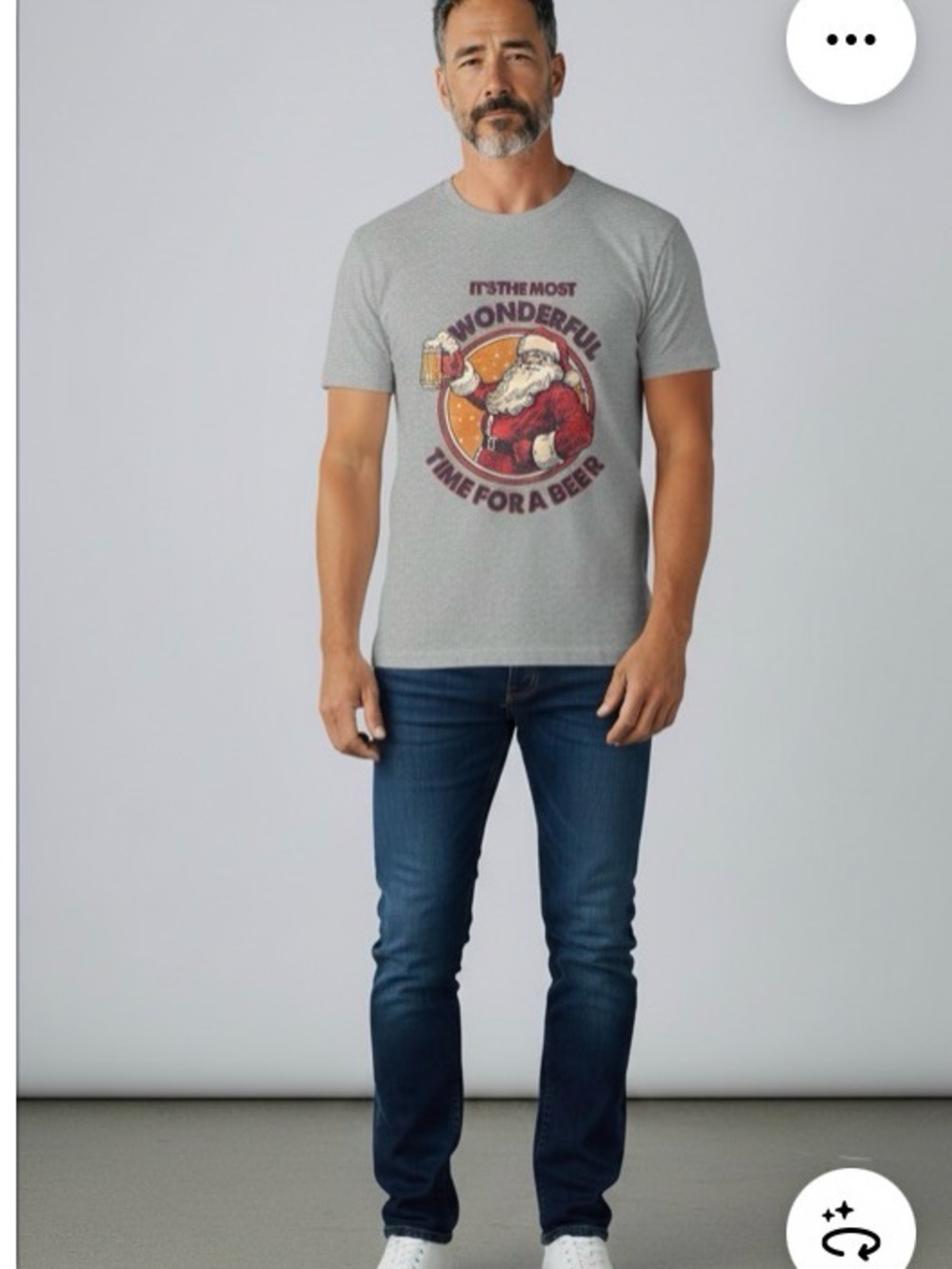 Gildan Gray Short-Sleeve Tee with Vintage Santa Beer Graphic